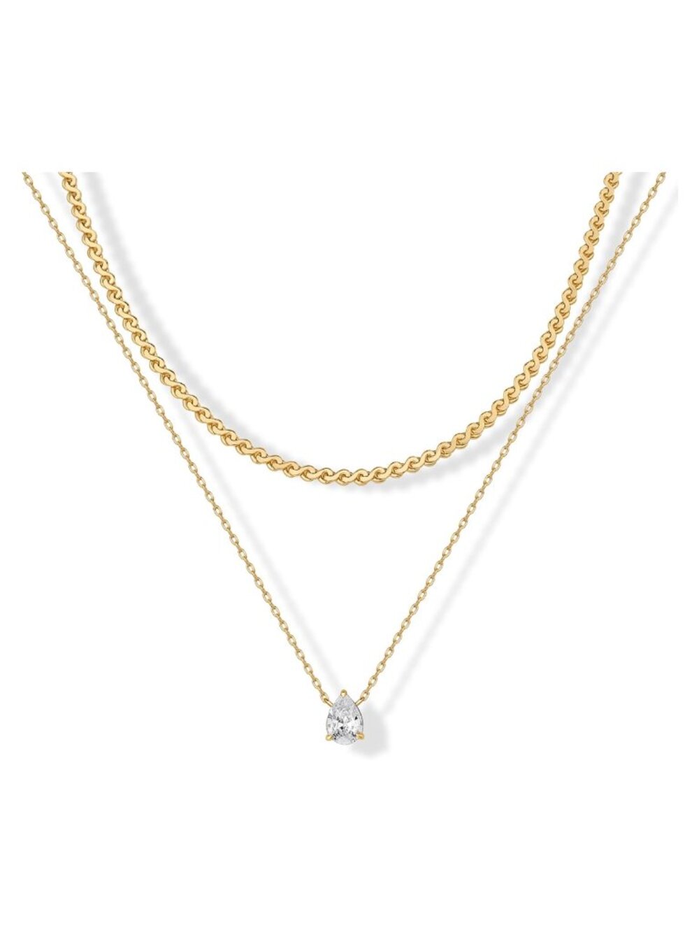 14K Gold Plated Layered Necklace Set Cubic Zirconia Pendant Women